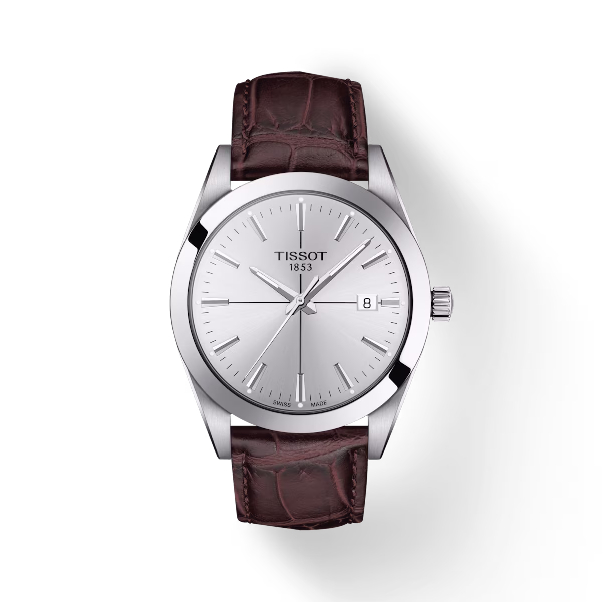 Het Tissot Gentleman Heren Horloge - T1274101603101 heeft een klassiek en tijdloos design met een stalen kast en bruin lederen armband, een elegante witte wijzerplaat en datumaanduiding. Het horloge is waterbestendig tot 10 bar en aangedreven door een Zwitsers quartz uurwerk. Draag dit horloge bij formele of casual gelegenheden voor een stijlvolle touch aan je outfit.